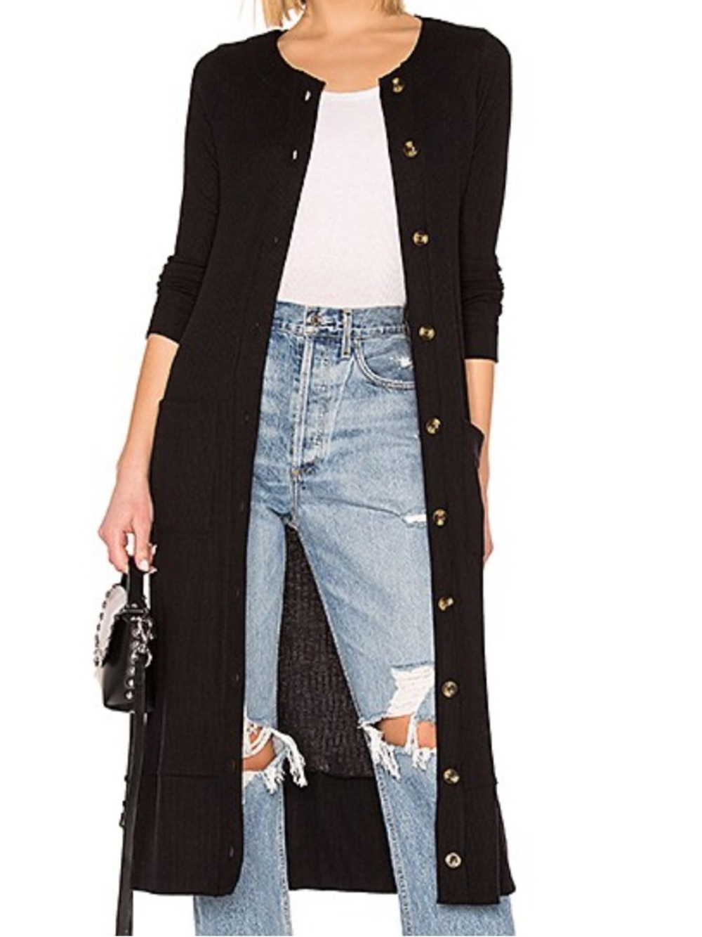 Chaser SOLD OUT Long Sleeve Button Front Duster with Pockets in Black Large